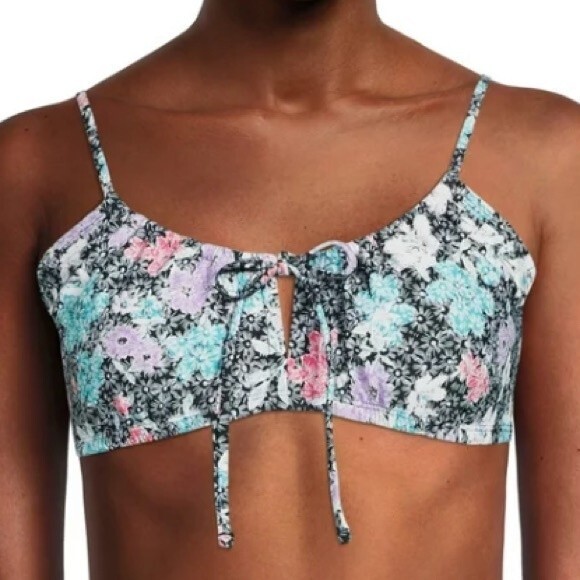 NWT Time and Tru Two Piece Bathing Suit Print Top Black Cutout Bottom Womens XL - Picture 3 of 16